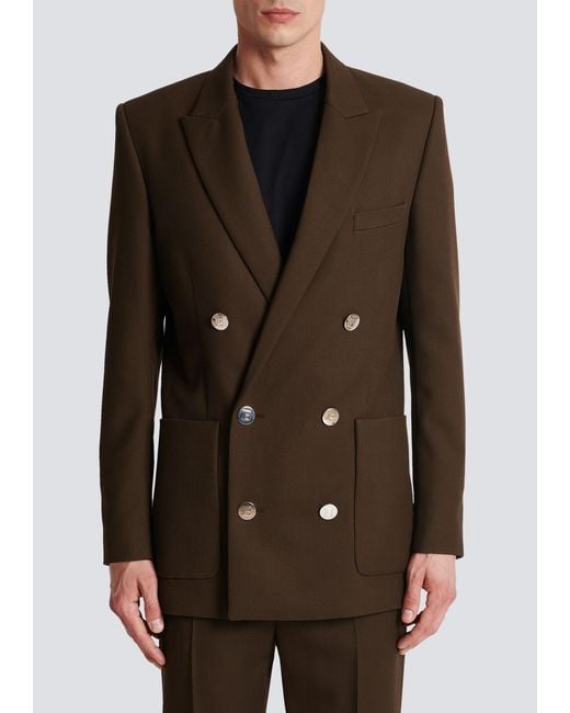 Balmain Brown Twill Jacket With Monogram Buttons for men
