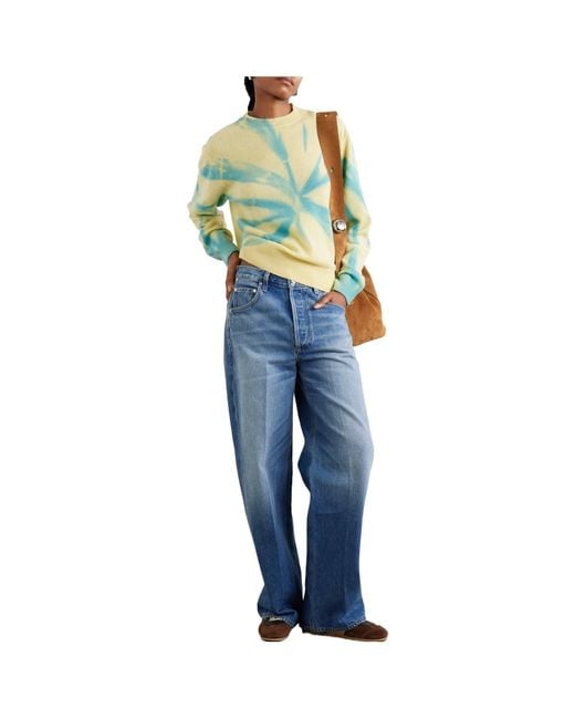 The Elder Statesman Green Tie-Dyed Cashmere Sweater