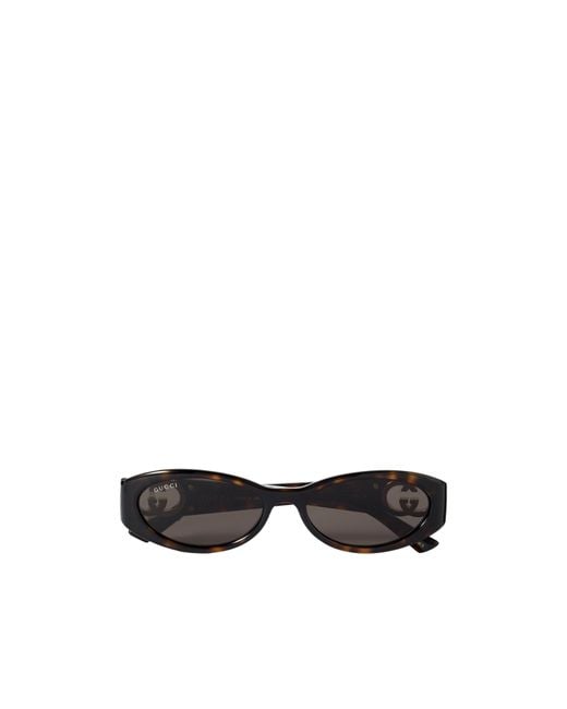Gucci White Eyewear Oval Logo-Detail Sunglasses