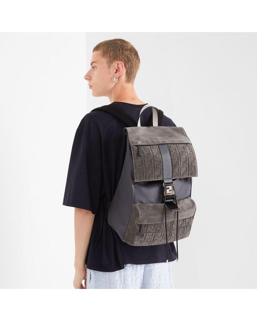 Fendi Gray Ness Medium Backpack for men