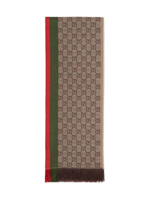 Gucci Brown Gg Jacquard Knit Scarf With Web And Fringe for men