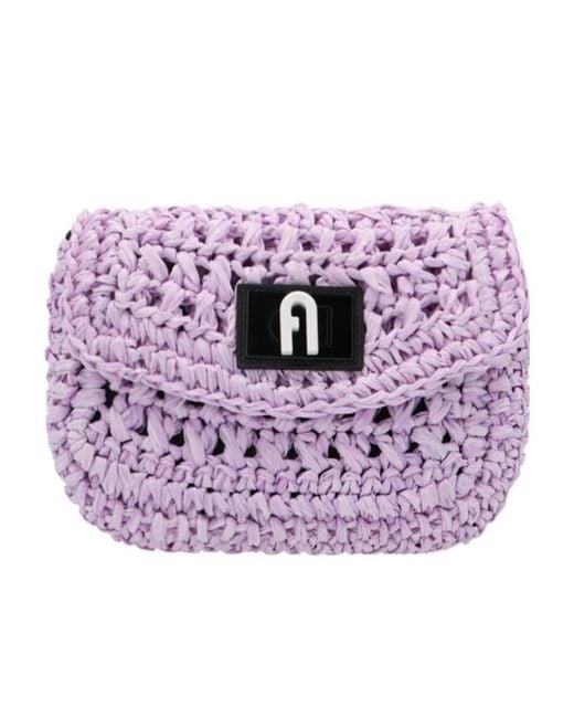 Furla Purple 1927 Raffia Shoulder Bag