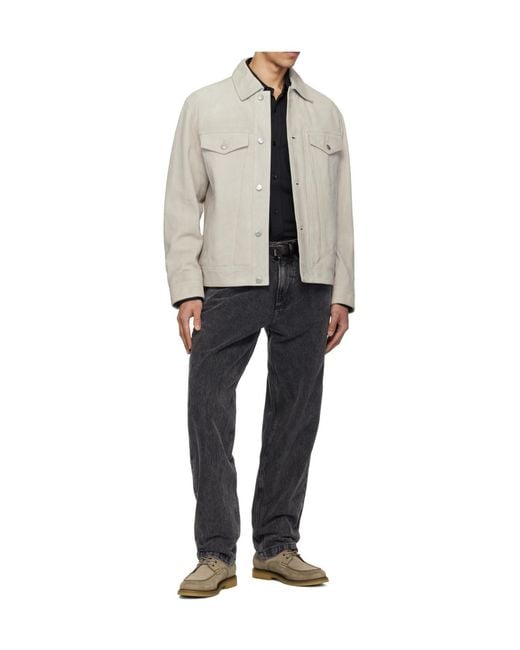 Boss Natural Long-Sleeved Lapel Leather Jacket for men