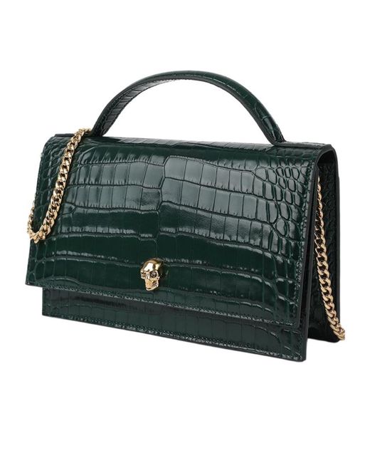 McQueen Green Top Handle Skull Bag