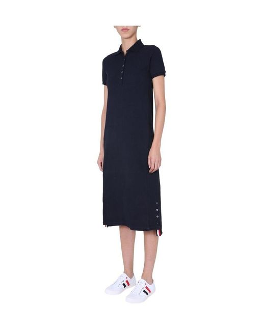 Thom Browne Black Center-Back Stripe Piqué Polo Dress