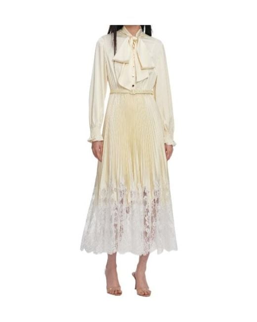 Self-Portrait Natural Pleated Lace-Trim Shirt Dress