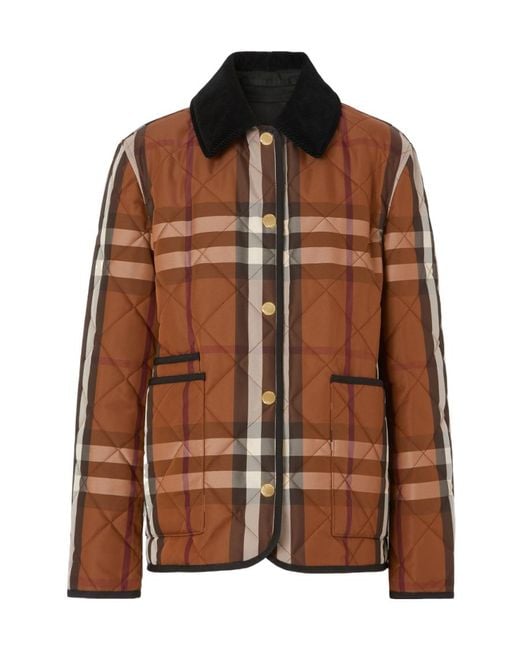 Burberry Brown Checked Diamond-Quilted Fitted Jacket