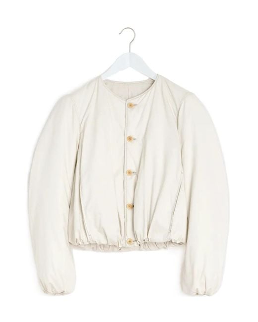 Lemaire Wadded Collarless Bomber Jacket in White | Lyst