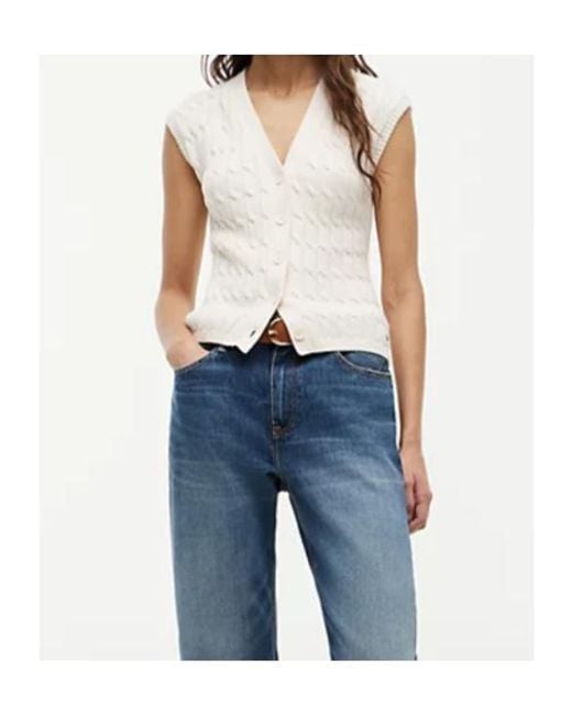 Tommy Hilfiger White Cable-Knit Sleeveless Cardigan