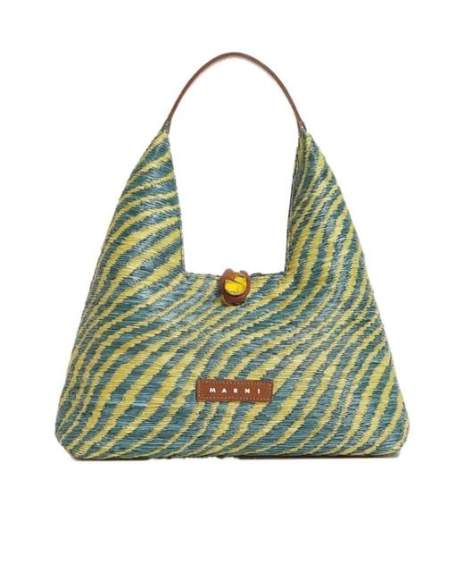 Marni Green Woven Top Handle Tote Bag