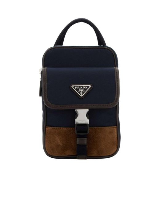 Prada Blue Re-Nylon And Leather Smartphone Case for men