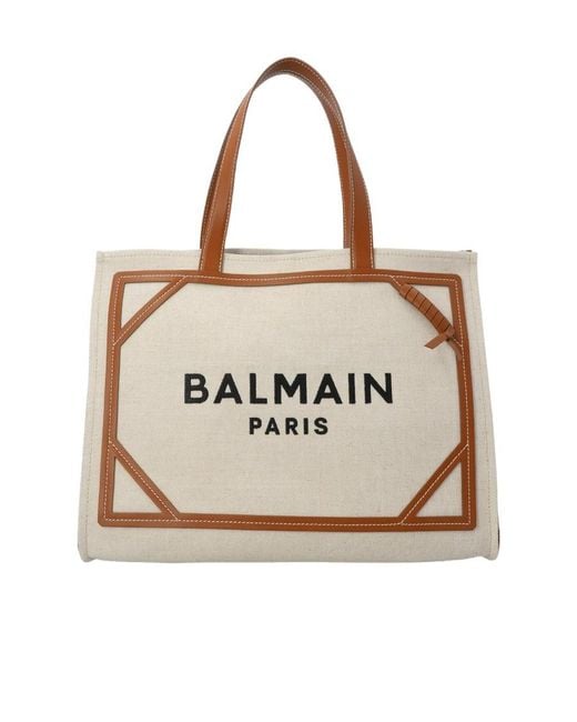 Balmain Natural B-Army 42 Canvas Tote Bag With Leather Details