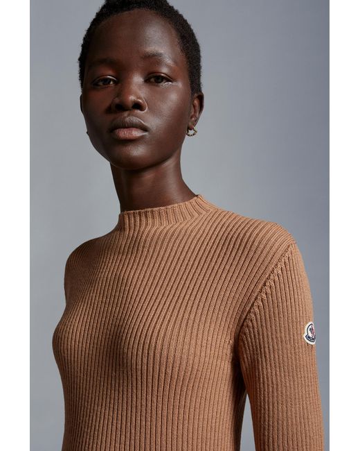 Moncler Brown Logo Patch Ribbed Dress