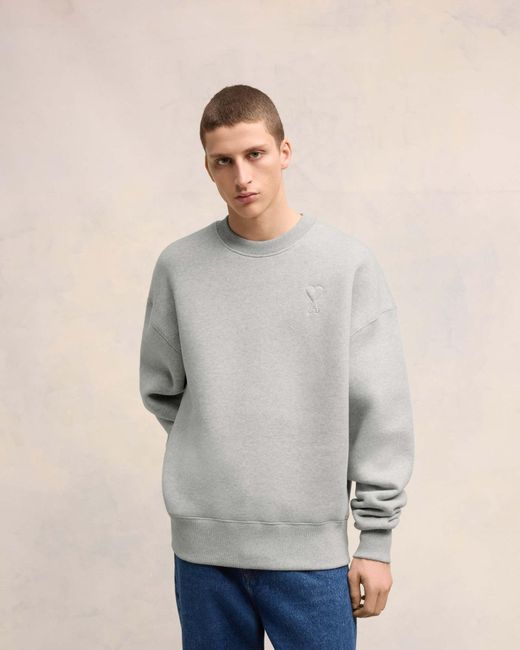 AMI Gray Ami De Coeur Long-Sleeved Crewneck Sweatshirt for men