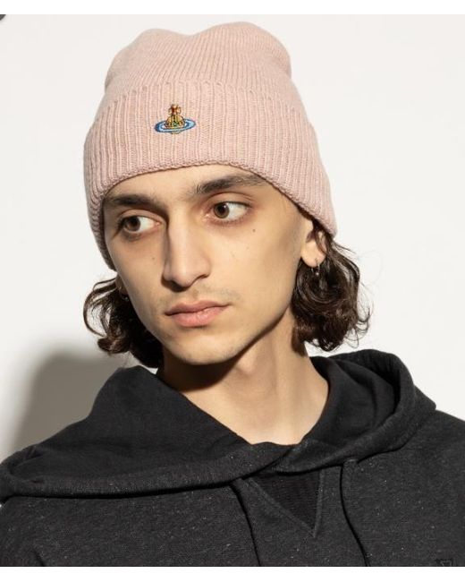 Vivienne Westwood Pink Logo Embroidered Beanie for men