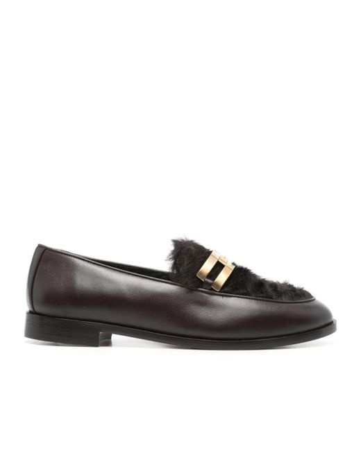 Aquazzura Black Shearling-Trim Loafers