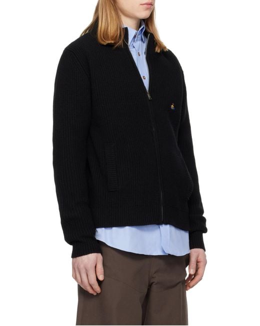 Vivienne Westwood Black Logo Embroidered Cardigan for men