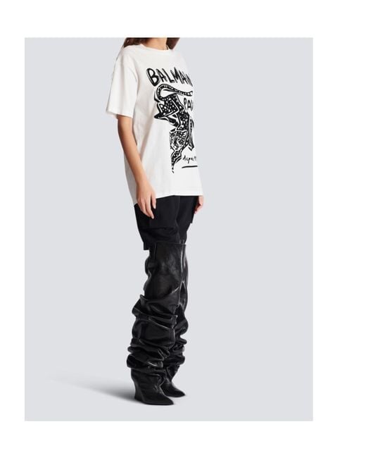 Balmain White Short-Sleeved T-Shirt With Leopard Print