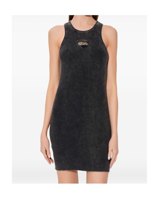 DIESEL Black M-Anchorage Logo-Plaque Ribbed Mini Dress