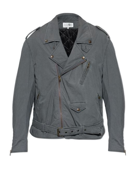 MM6 by Maison Margiela Gray Belted Zip-Up Biker Jacket for men