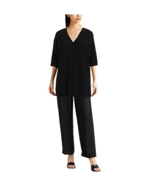 Max Mara Black Solid Color V-Neck Short-Sleeve T-Shirt
