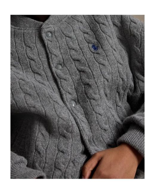 Polo Ralph Lauren Gray Cable-Knit Bomber Jacket