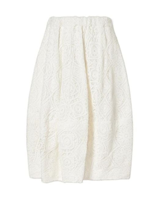 Comme des Garçons White Pleated Crocheted Cotton Midi Skirt