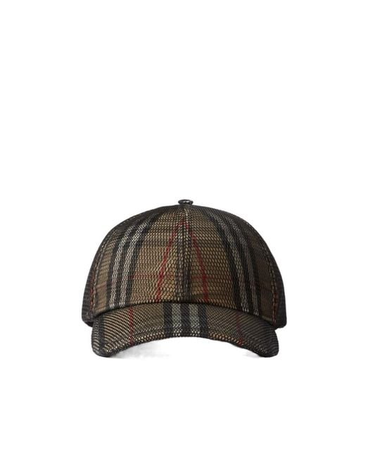 Burberry Brown Mesh-Overlay Checked Curved Peak Baseball Cap for men