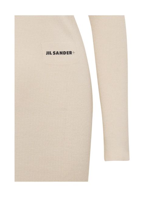 Jil Sander White Long-Sleeved Ribbed-Knitted Hooded Midi Dress