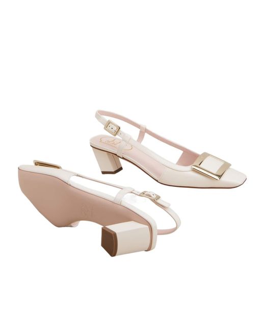 Roger Vivier Natural Belle Vivier Buckle Slingback Pumps