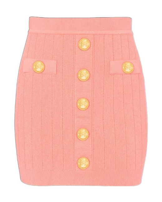 Balmain Pink Button Embellished Knitted Skirt
