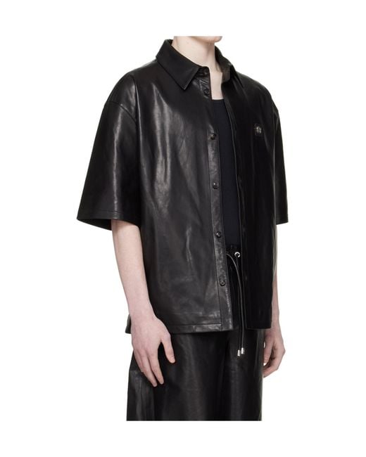 Amiri Black Ma Oversized Collared Leather Shirt for men