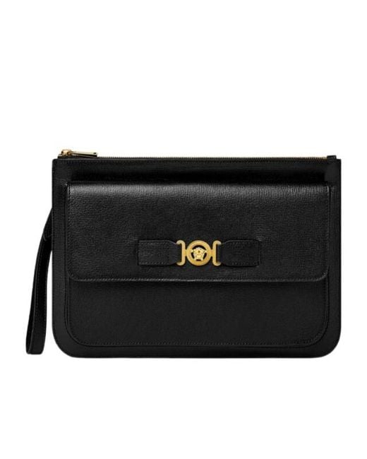 Versace Black Medusa-Plaque Zipped Clutch Bag for men