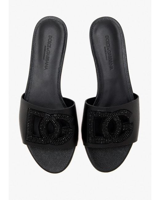 Dolce & Gabbana Black Logo Embellished Slides