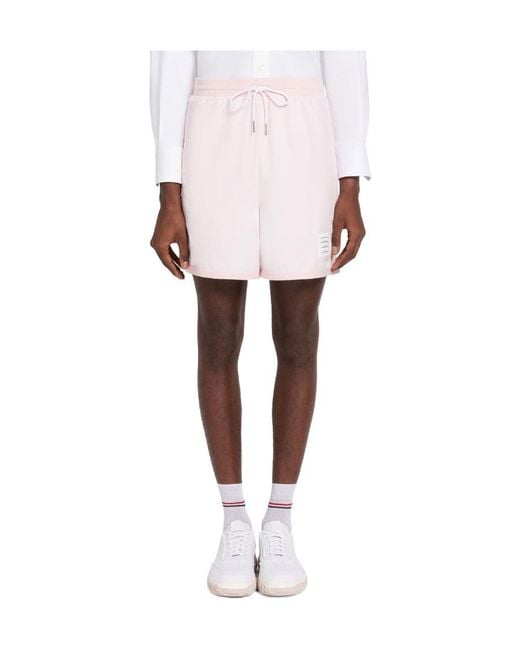 Thom Browne Pink Drawstring Cotton Track Shorts for men