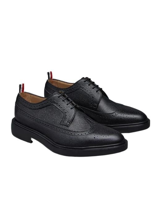 Thom Browne Black Longwing Almond-Toe Derby Shoes for men