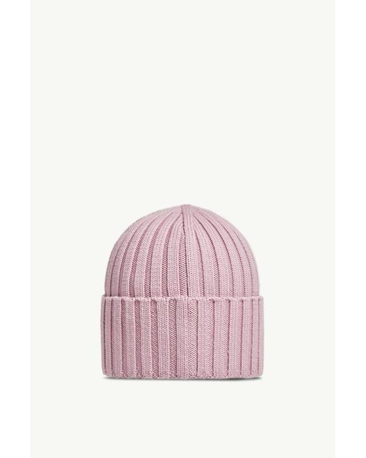 Moncler Pink Logo Patch Ribbed Beanie