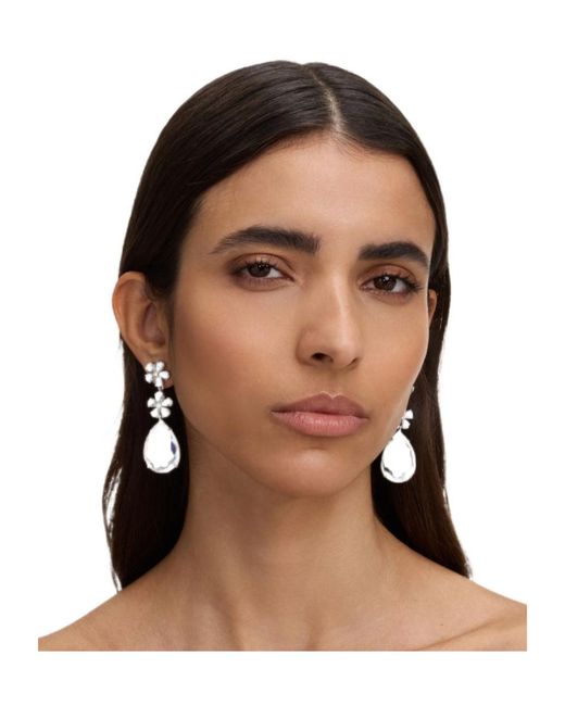Self-Portrait White Crystal Flower Tiered Earrings