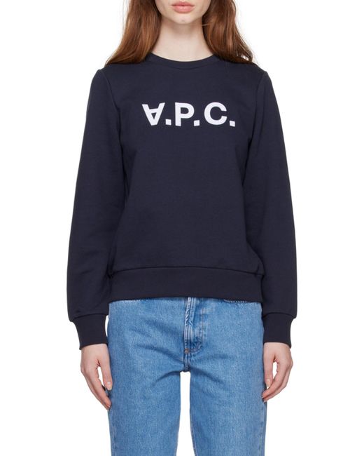 A.P.C. Blue Flocked Logo Crewneck Sweatshirt