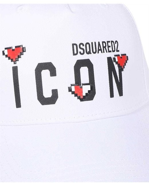 DSquared² White Logo Printed Curved Peak Cap