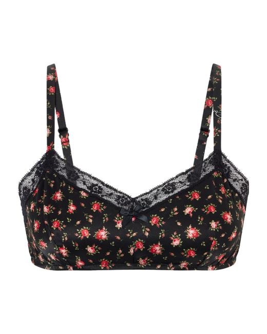 Dolce & Gabbana Black Floral-Print Lace Bra