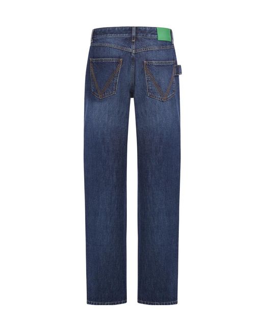 Bottega Veneta Blue Logo Patch Straight Leg Jeans for men
