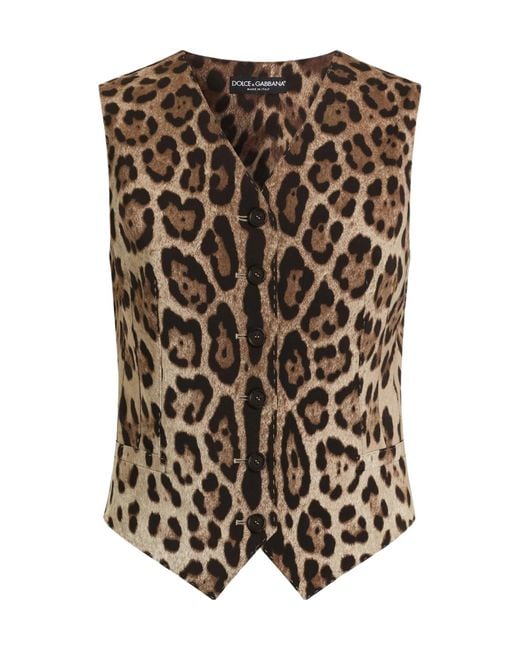 Dolce & Gabbana Brown Leopard Printed V-Neck Gilet