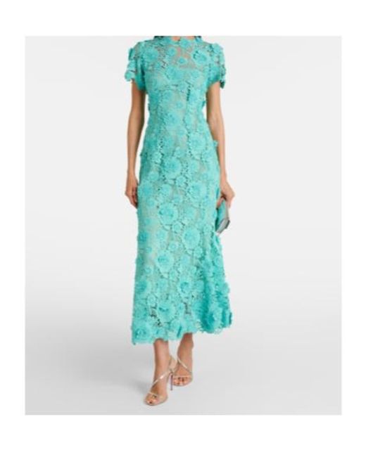 Oscar de la Renta Green Floral Guipure Lace Midi Dress