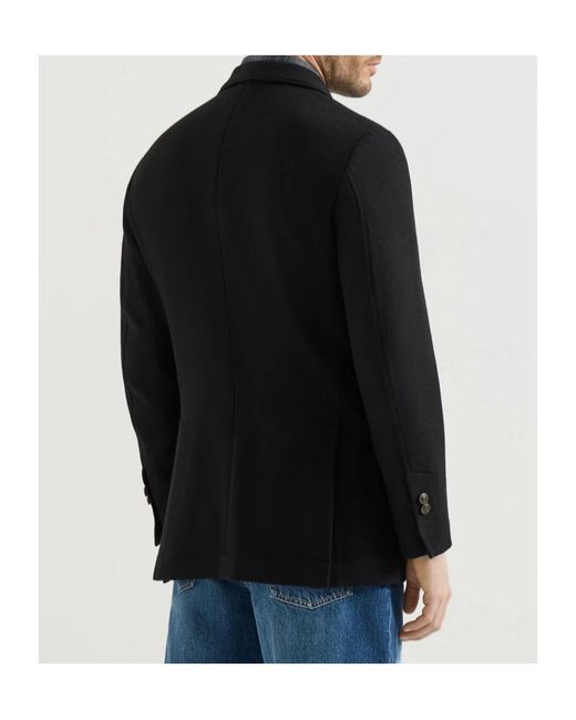 Brunello Cucinelli Black Cashmere Panama Deconstructed Blazer With Patch Pockets for men