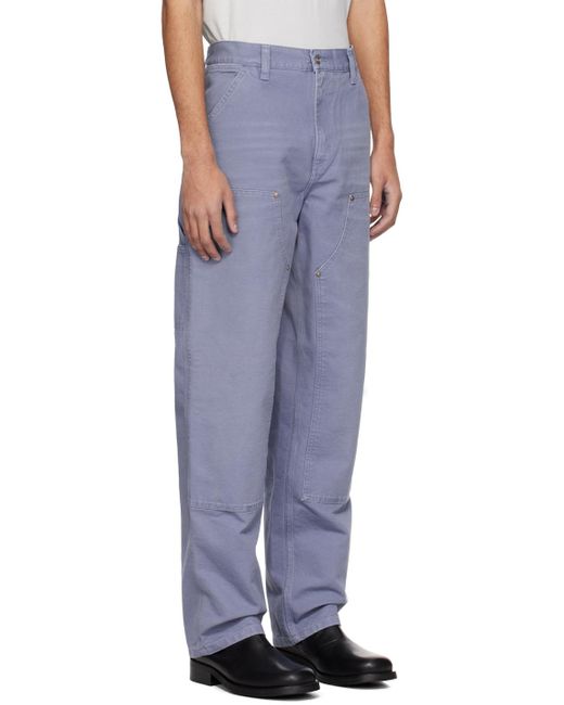 Carhartt Blue Double Knee Mid-Waist Straight-Leg Trousers for men