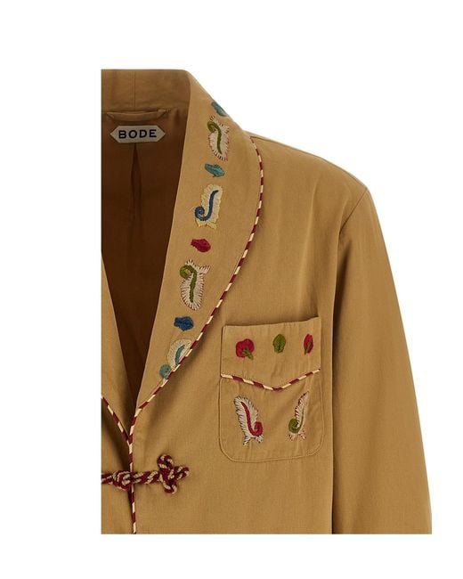 Bode Natural Feather Runner Embroidered Smoking Blazer for men