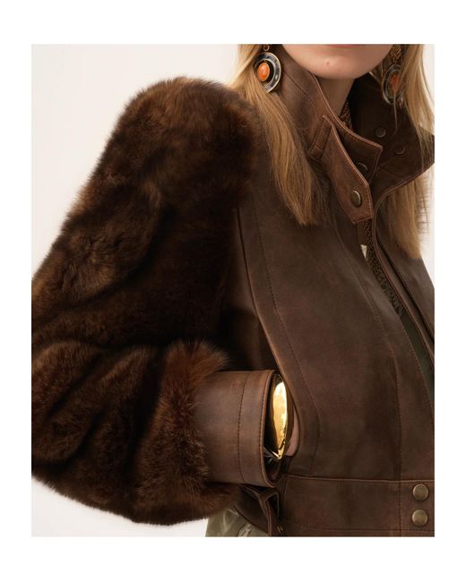 Chloé Brown Short High-Neck Leather Jacket