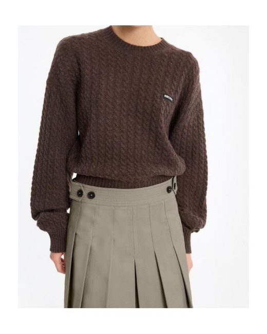 ROTATE BIRGER CHRISTENSEN Brown Long-Sleeved Crew Neck Sweater