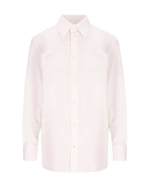 Saint Laurent White Collared Long-Sleeved Shirt